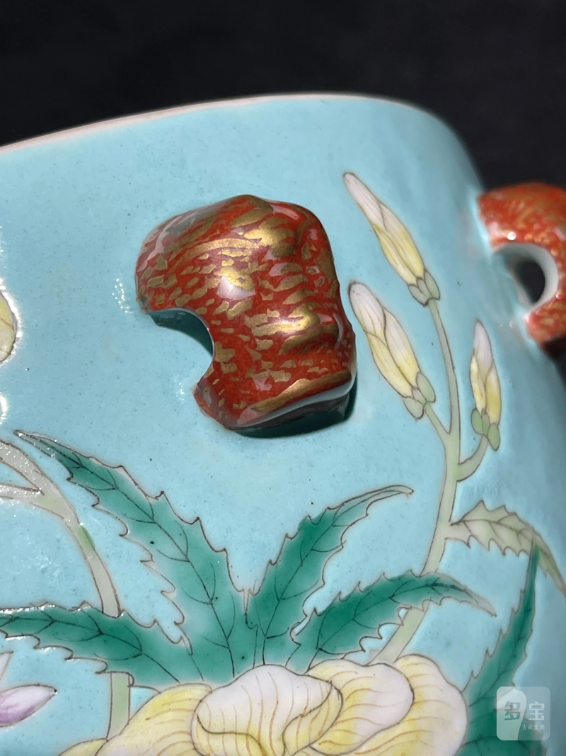 清光绪 松石绿地粉彩花鸟纹温锅 - 图9
